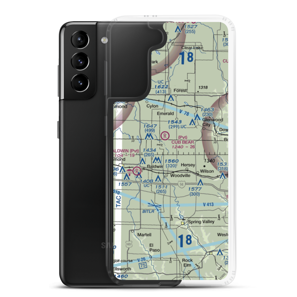 Flyplassen Airport (54WI) VFR Sectional Samsung Case Samsung Galaxy S21 Plus model shown