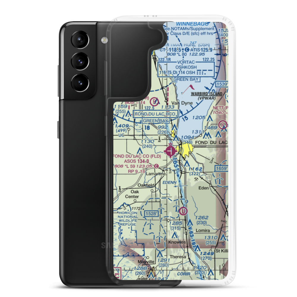 Fond du Lac County Airport (FLD) VFR Sectional Samsung Case Samsung Galaxy S21 Plus model shown