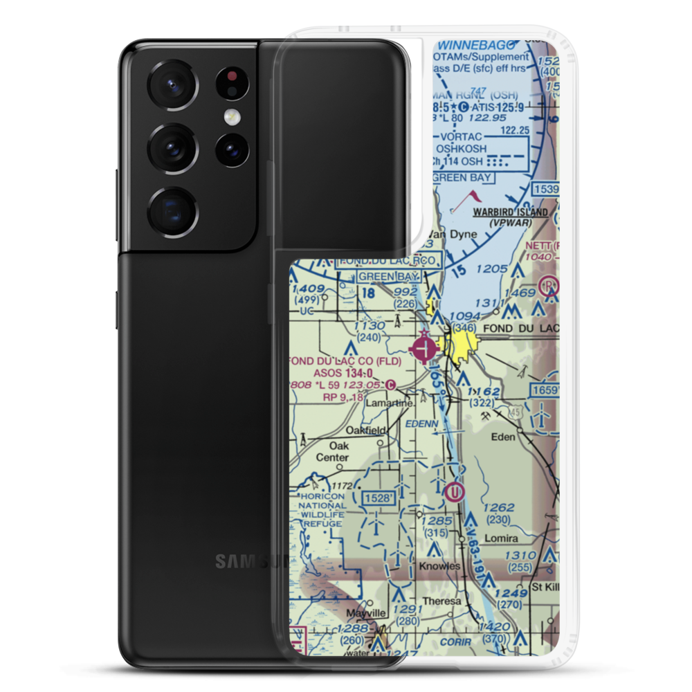 Fond du Lac County Airport (FLD) VFR Sectional Samsung Case Samsung Galaxy S21 Ultra model shown