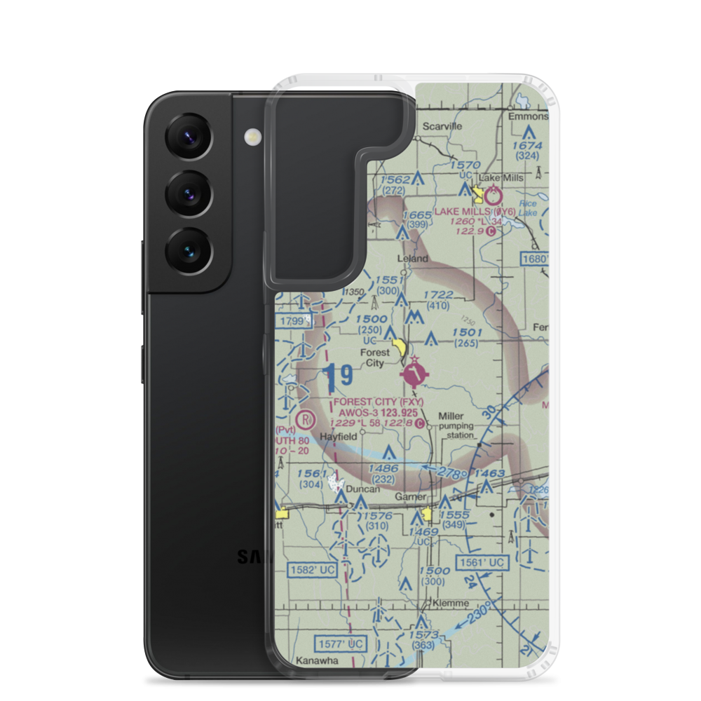 Forest City Municipal Airport (FXY) VFR Sectional Samsung Case Samsung Galaxy S22 model shown