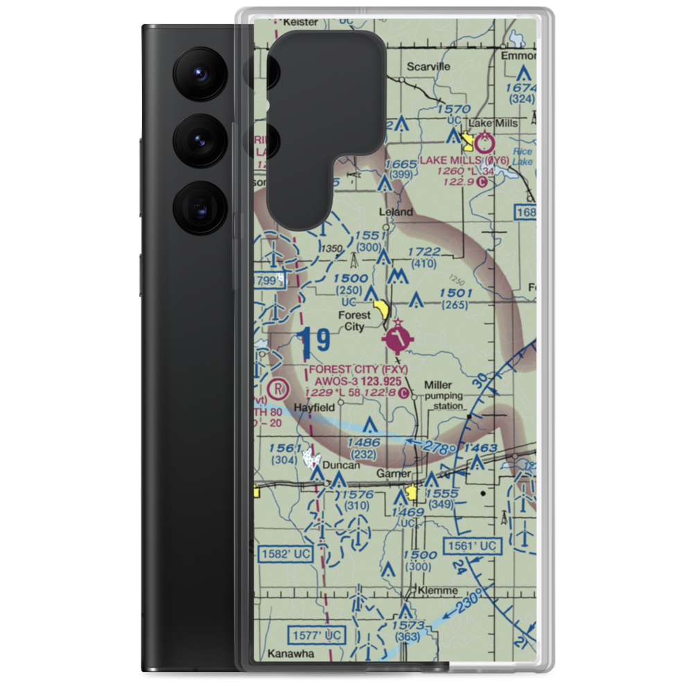 Forest City Municipal Airport (FXY) VFR Sectional Samsung Case Samsung Galaxy S22 Ultra model shown