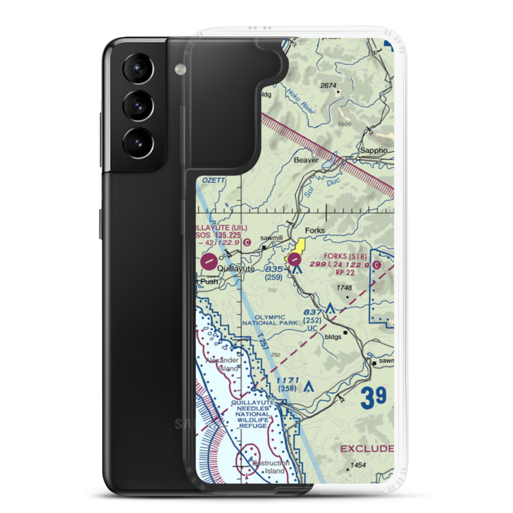 Forks Airport (S18) VFR Sectional Samsung Case Samsung Galaxy S21 Plus model shown