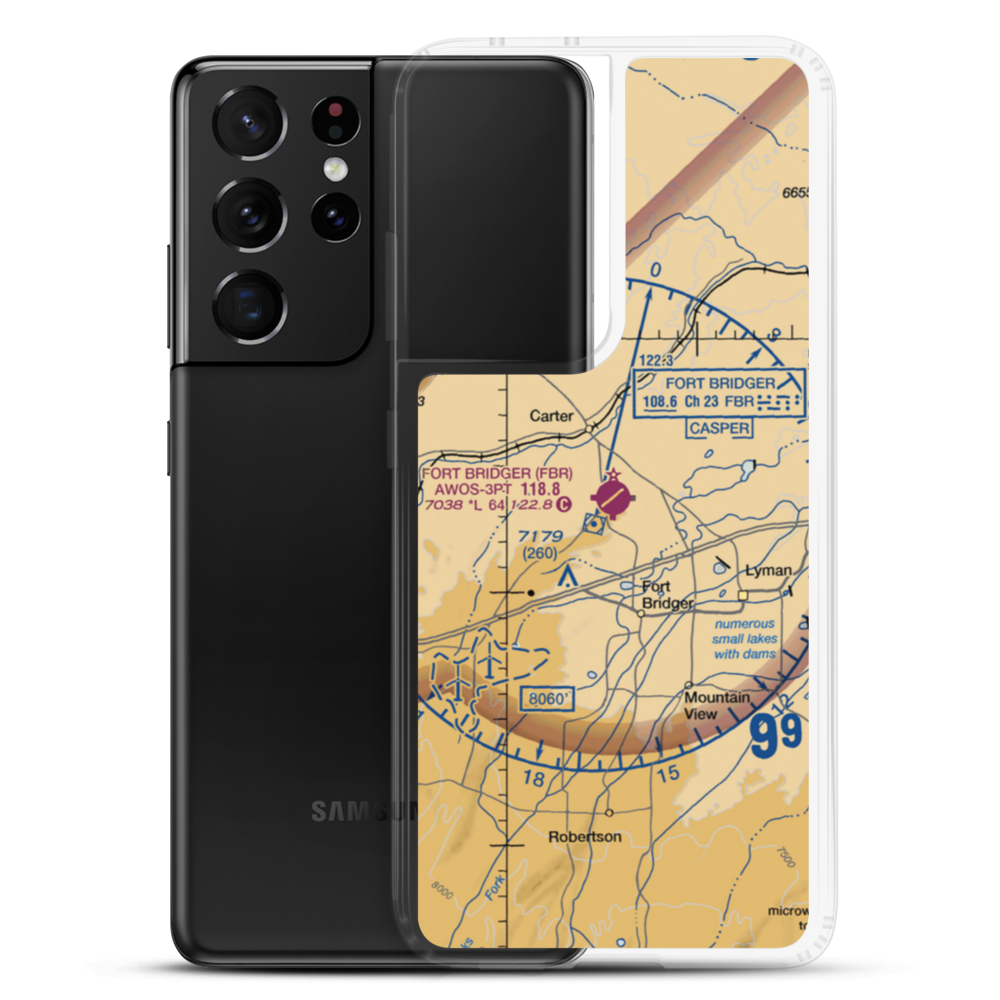 Fort Bridger Airport (FBR) VFR Sectional Samsung Case Samsung Galaxy S21 Ultra model shown