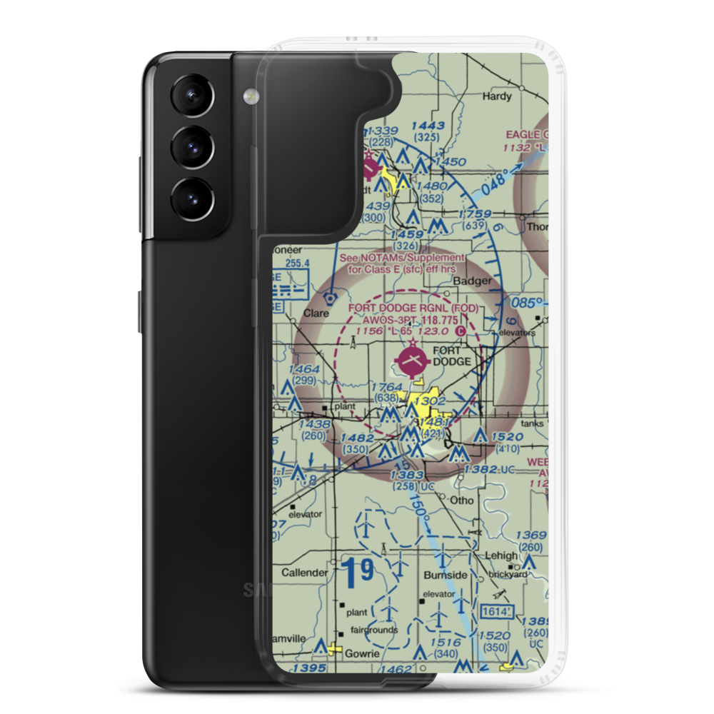 Fort Dodge Regional Airport (FOD) VFR Sectional Samsung Case Samsung Galaxy S21 Plus model shown