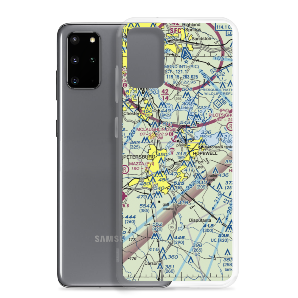 Fort Lee Army Airfield (FLE) VFR Sectional Samsung Case Samsung Galaxy S20 Plus model shown