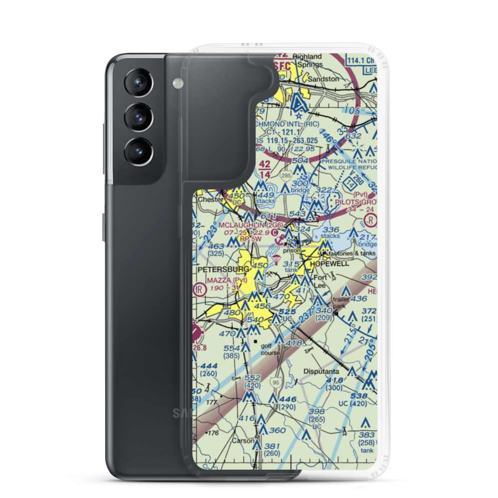 Fort Lee Army Airfield (FLE) VFR Sectional Samsung Case Samsung Galaxy S21 model shown