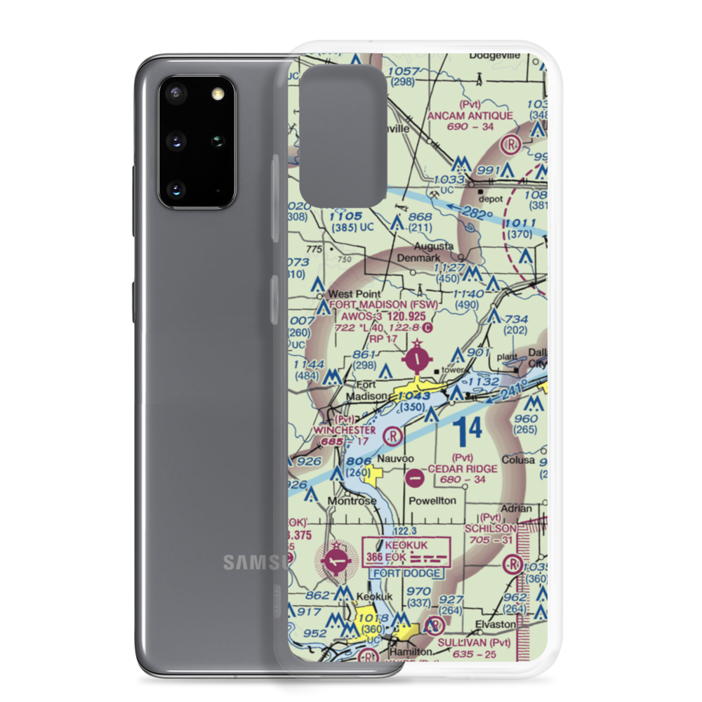 Fort Madison Municipal Airport (FSW) VFR Sectional Samsung Case Samsung Galaxy S20 Plus model shown