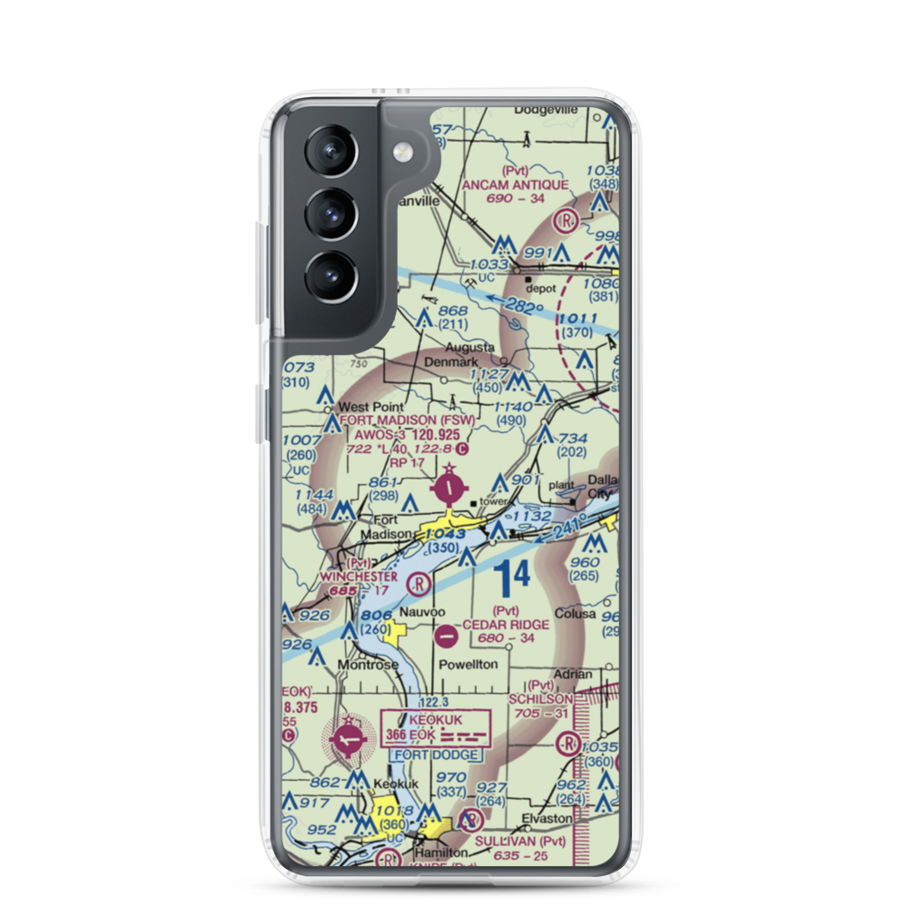 Fort Madison Municipal Airport (FSW) VFR Sectional Samsung Case Samsung Galaxy S21 model shown