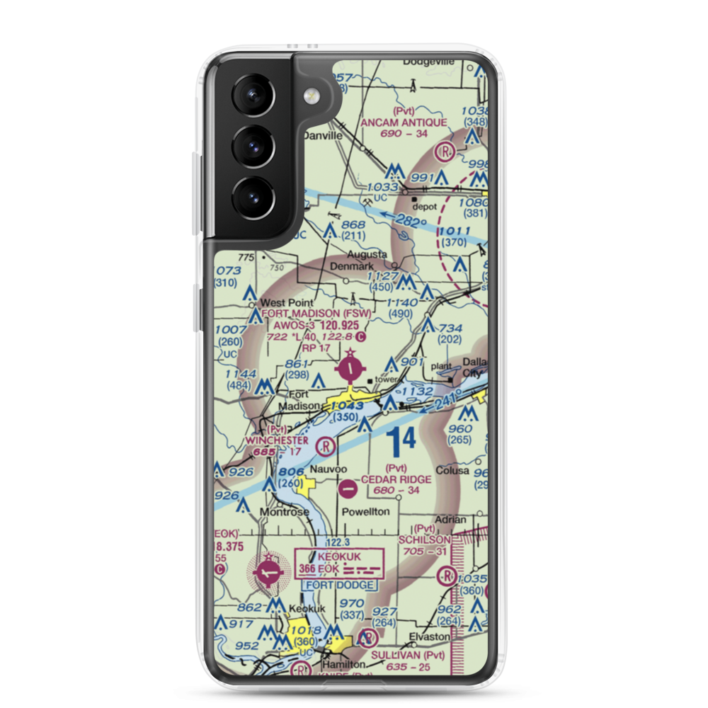 Fort Madison Municipal Airport (FSW) VFR Sectional Samsung Case Samsung Galaxy S21 Plus model shown