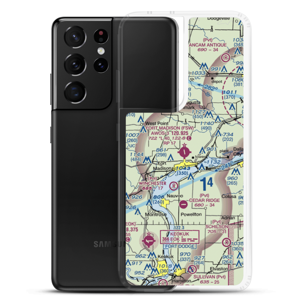 Fort Madison Municipal Airport (FSW) VFR Sectional Samsung Case Samsung Galaxy S21 Ultra model shown