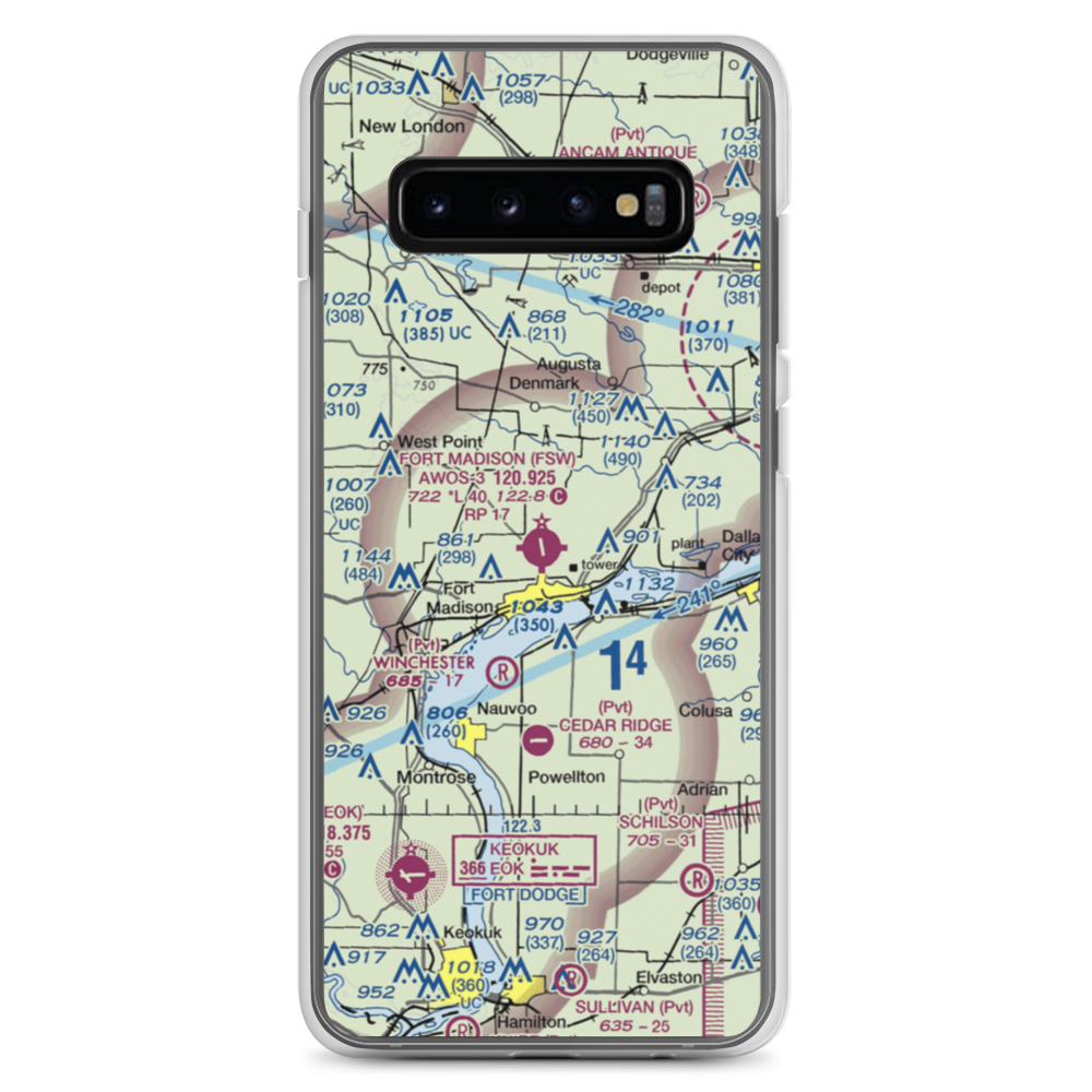 Fort Madison Municipal Airport (FSW) VFR Sectional Samsung Case Samsung Galaxy S10+ model shown