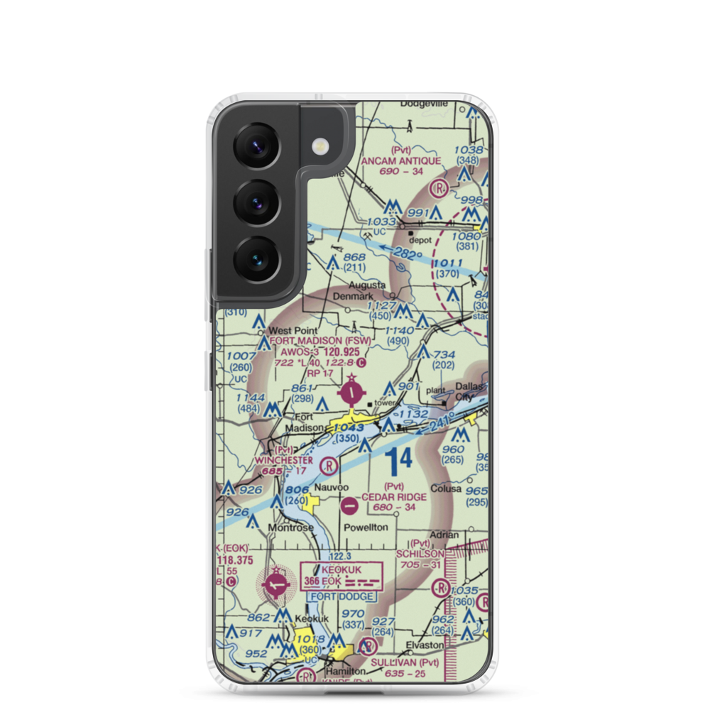 Fort Madison Municipal Airport (FSW) VFR Sectional Samsung Case Samsung Galaxy S22 model shown