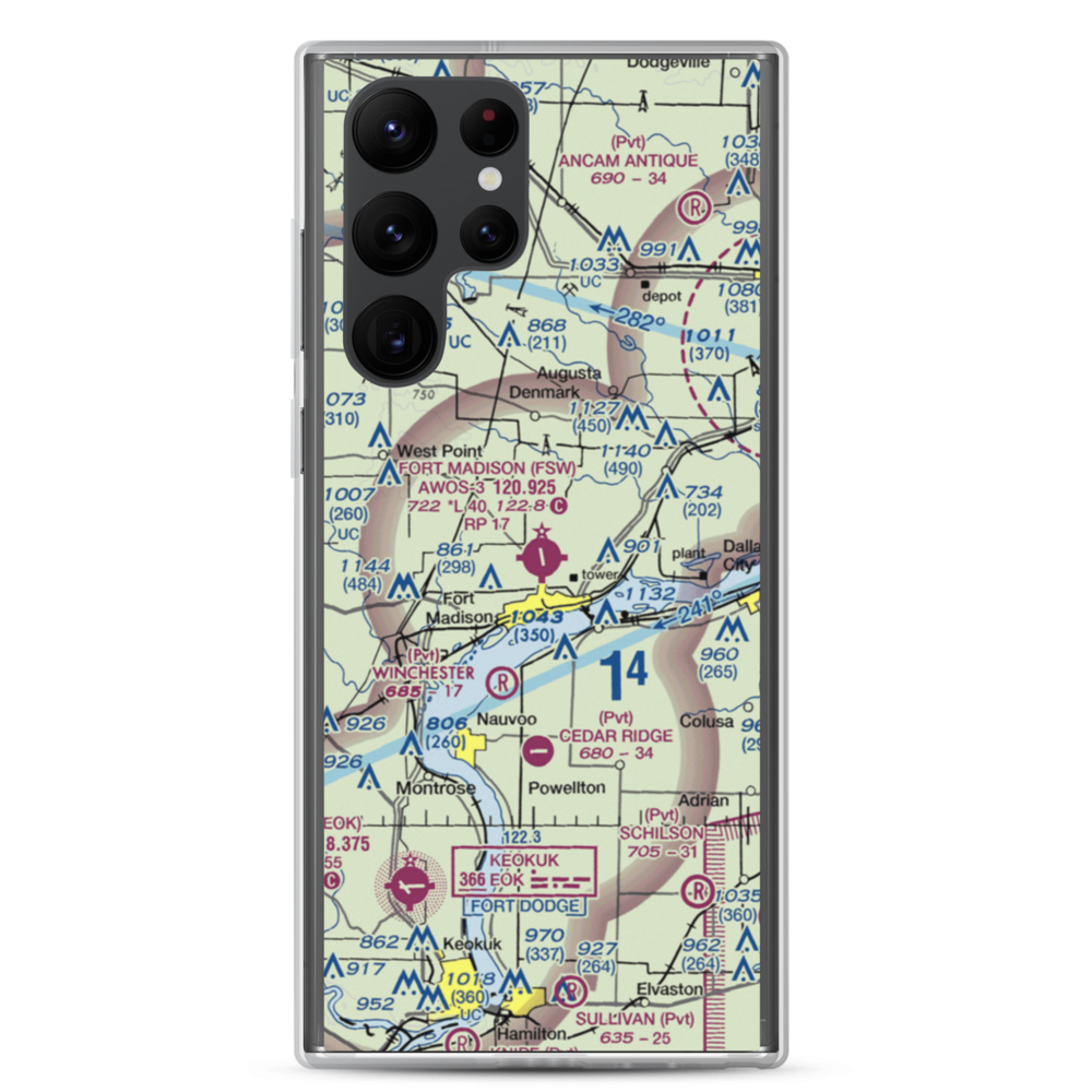 Fort Madison Municipal Airport (FSW) VFR Sectional Samsung Case Samsung Galaxy S22 Ultra model shown