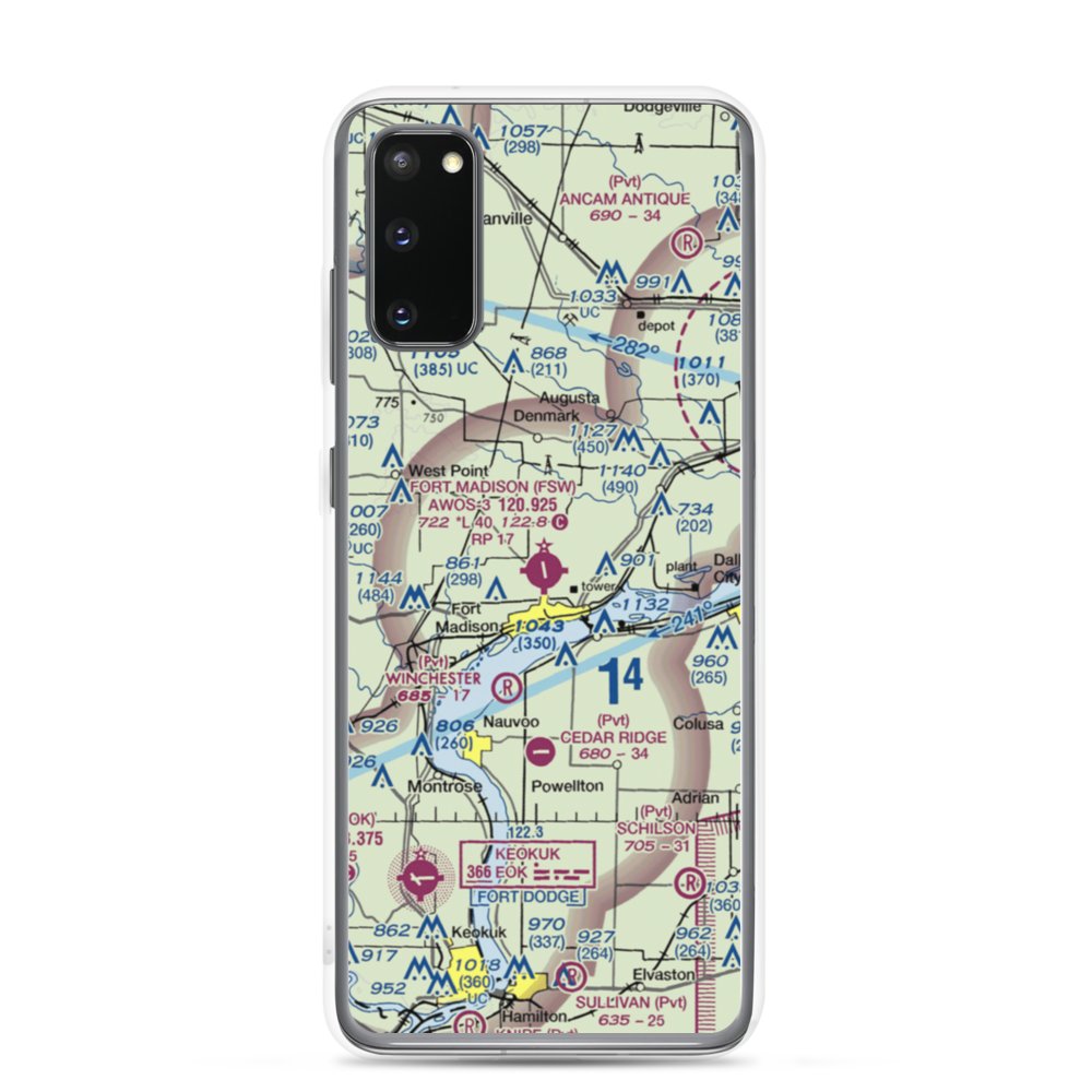 Fort Madison Municipal Airport (FSW) VFR Sectional Samsung Case Samsung Galaxy S20 model shown