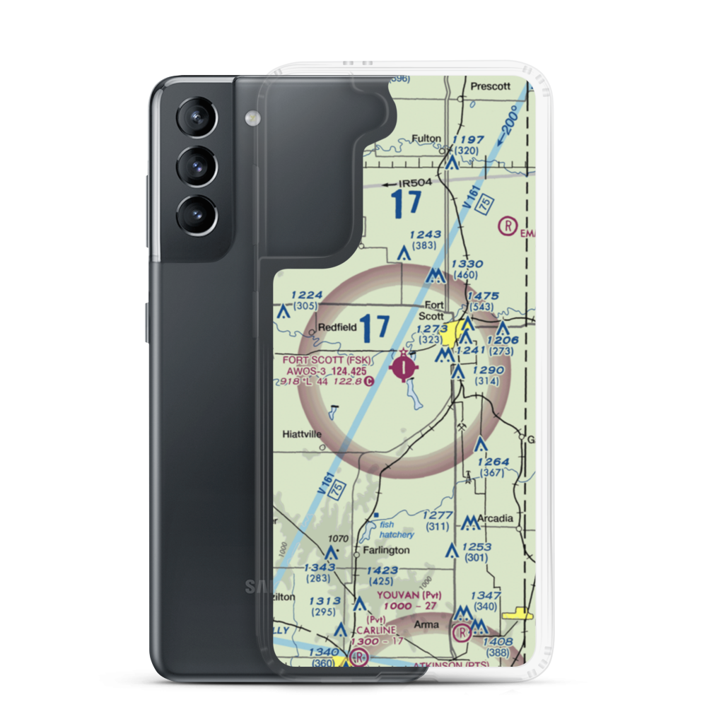 Fort Scott Municipal Airport (FSK) VFR Sectional Samsung Case Samsung Galaxy S21 model shown