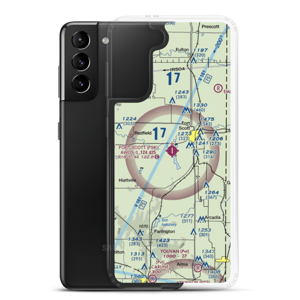 Fort Scott Municipal Airport (FSK) VFR Sectional Samsung Case Samsung Galaxy S21 Plus model shown