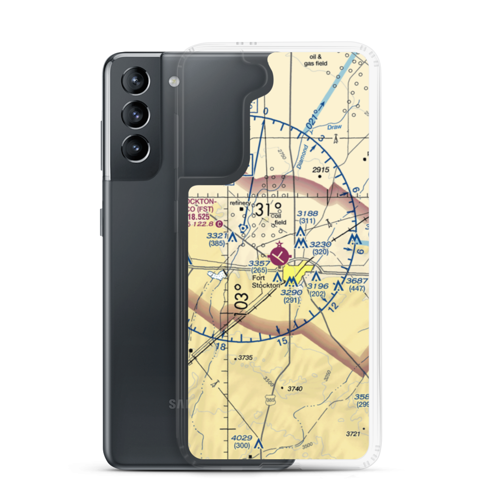 Fort Stockton Pecos County Airport (FST) VFR Sectional Samsung Case Samsung Galaxy S21 model shown