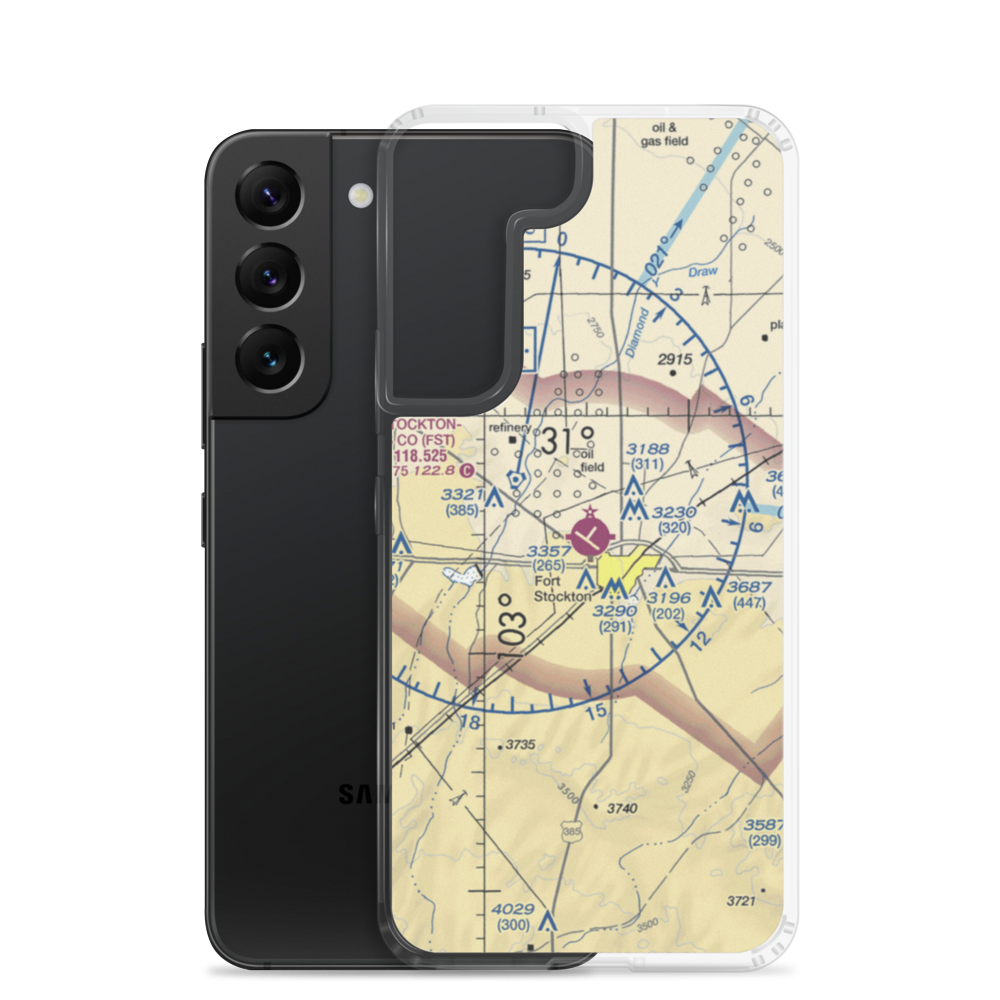Fort Stockton Pecos County Airport (FST) VFR Sectional Samsung Case Samsung Galaxy S22 model shown