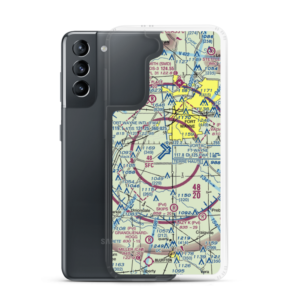 Fort Wayne International Airport (FWA) VFR Sectional Samsung Case Samsung Galaxy S21 model shown