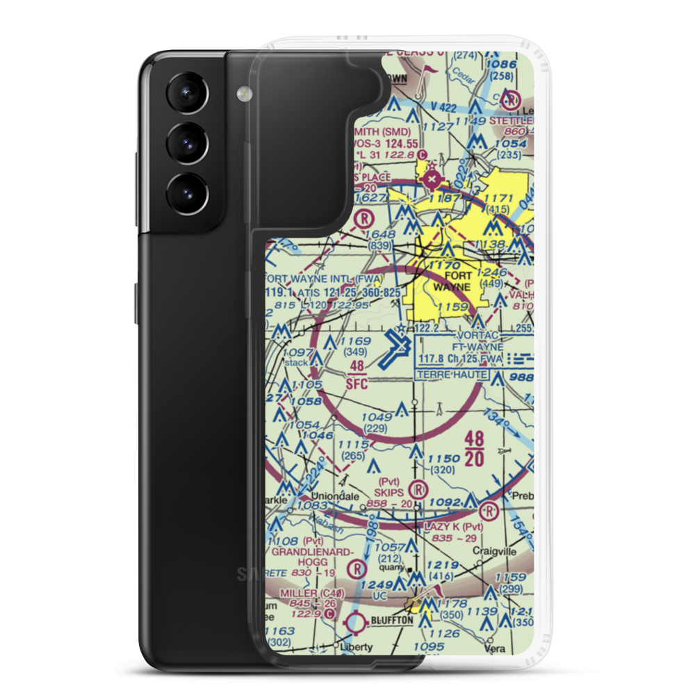Fort Wayne International Airport (FWA) VFR Sectional Samsung Case Samsung Galaxy S21 Plus model shown