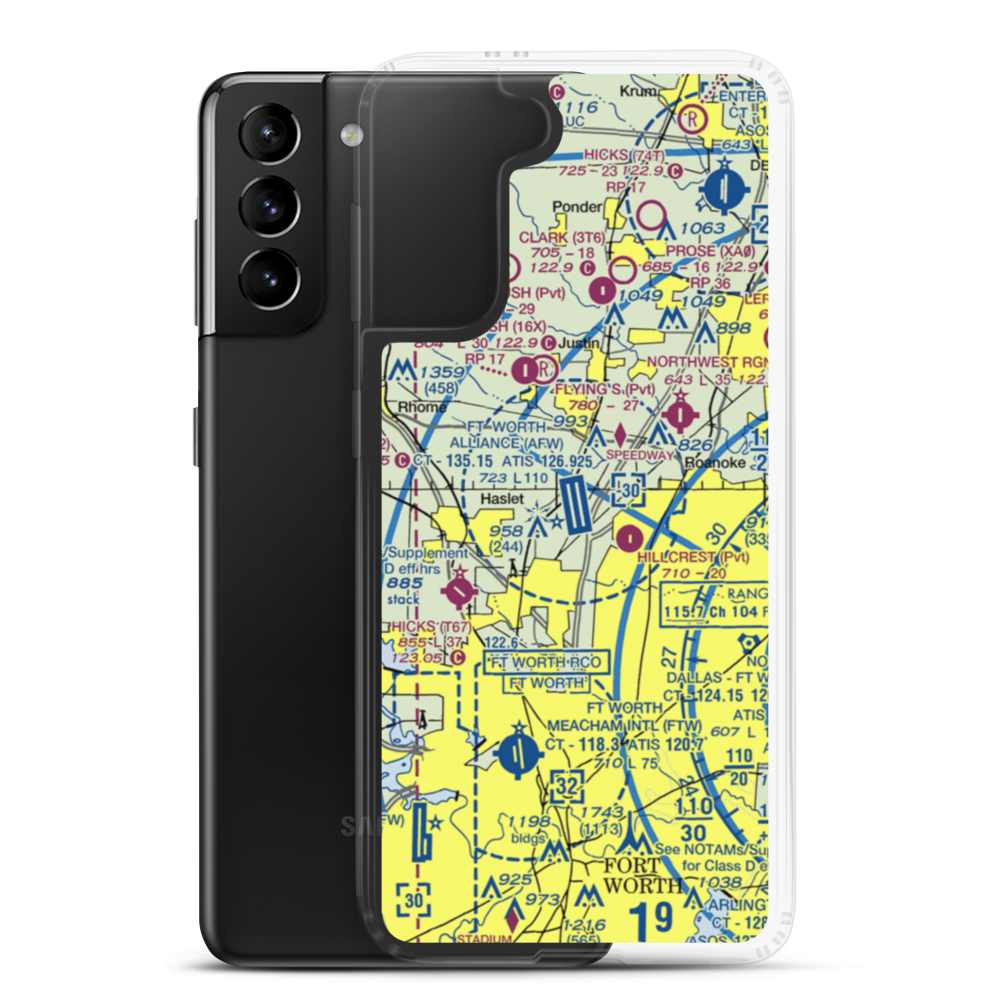 Fort Worth Alliance Airport (AFW) VFR Sectional Samsung Case Samsung Galaxy S21 Plus model shown