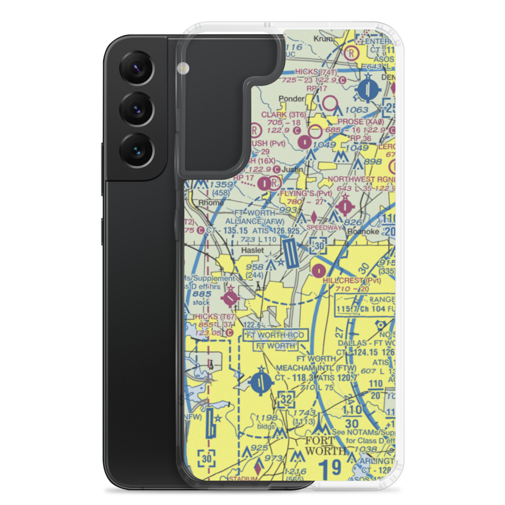 Fort Worth Alliance Airport (AFW) VFR Sectional Samsung Case Samsung Galaxy S22 Plus model shown