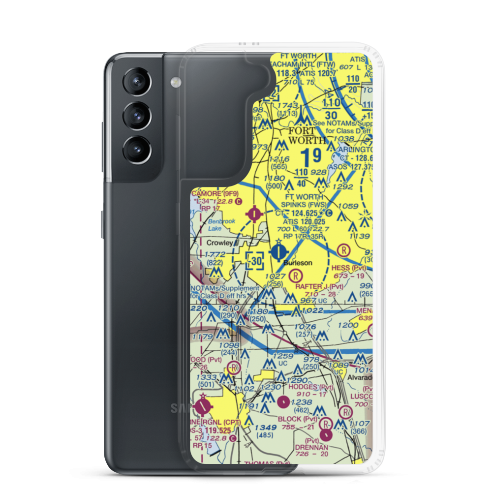 Fort Worth Spinks Airport (FWS) VFR Sectional Samsung Case Samsung Galaxy S21 model shown