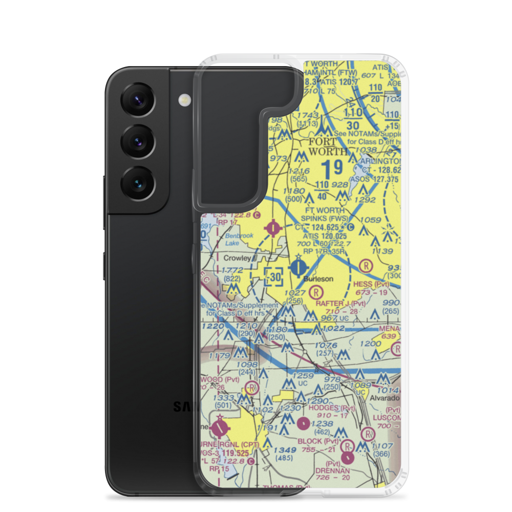 Fort Worth Spinks Airport (FWS) VFR Sectional Samsung Case Samsung Galaxy S22 model shown