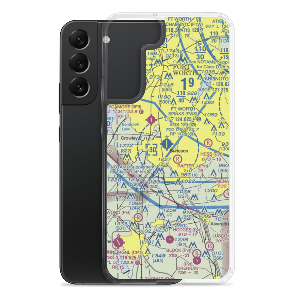 Fort Worth Spinks Airport (FWS) VFR Sectional Samsung Case Samsung Galaxy S22 Plus model shown