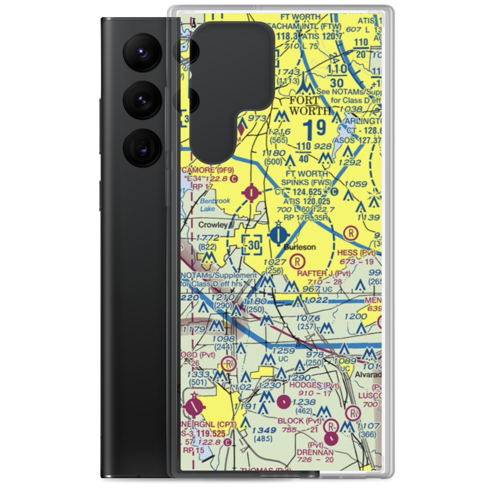 Fort Worth Spinks Airport (FWS) VFR Sectional Samsung Case Samsung Galaxy S22 Ultra model shown