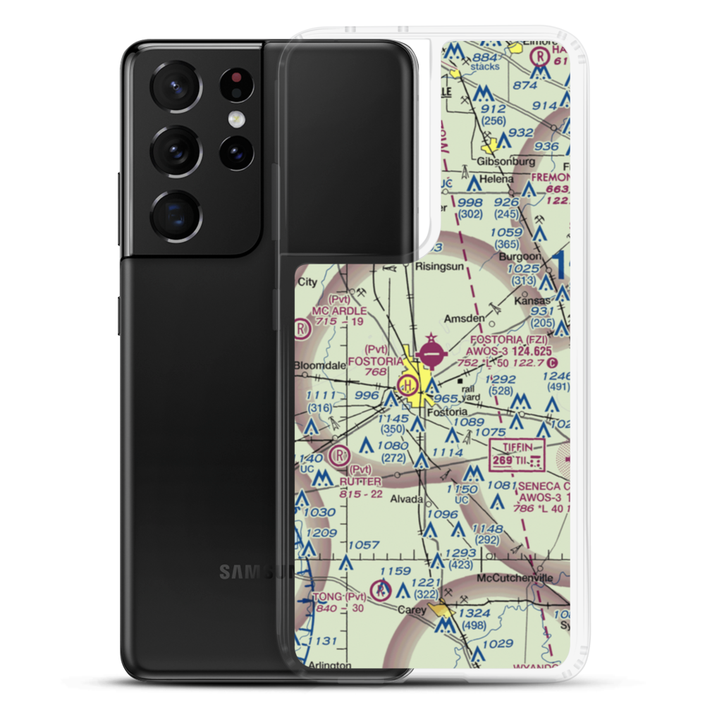 Fostoria Metropolitan Airport (FZI) VFR Sectional Samsung Case Samsung Galaxy S21 Ultra model shown