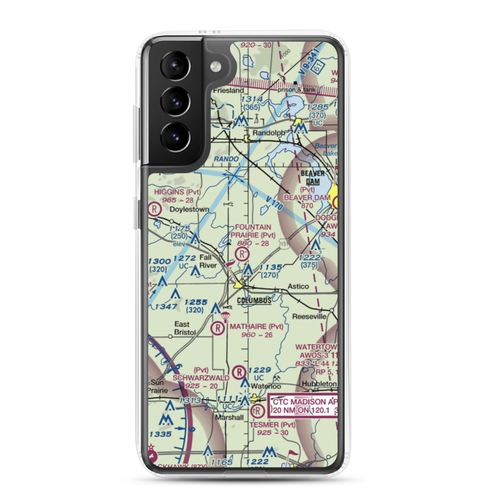 Fountain Prairie Airport (6WN6) VFR Sectional Samsung Case Samsung Galaxy S21 Plus model shown