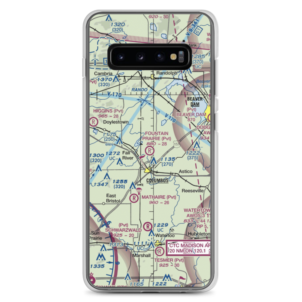 Fountain Prairie Airport (6WN6) VFR Sectional Samsung Case Samsung Galaxy S10+ model shown