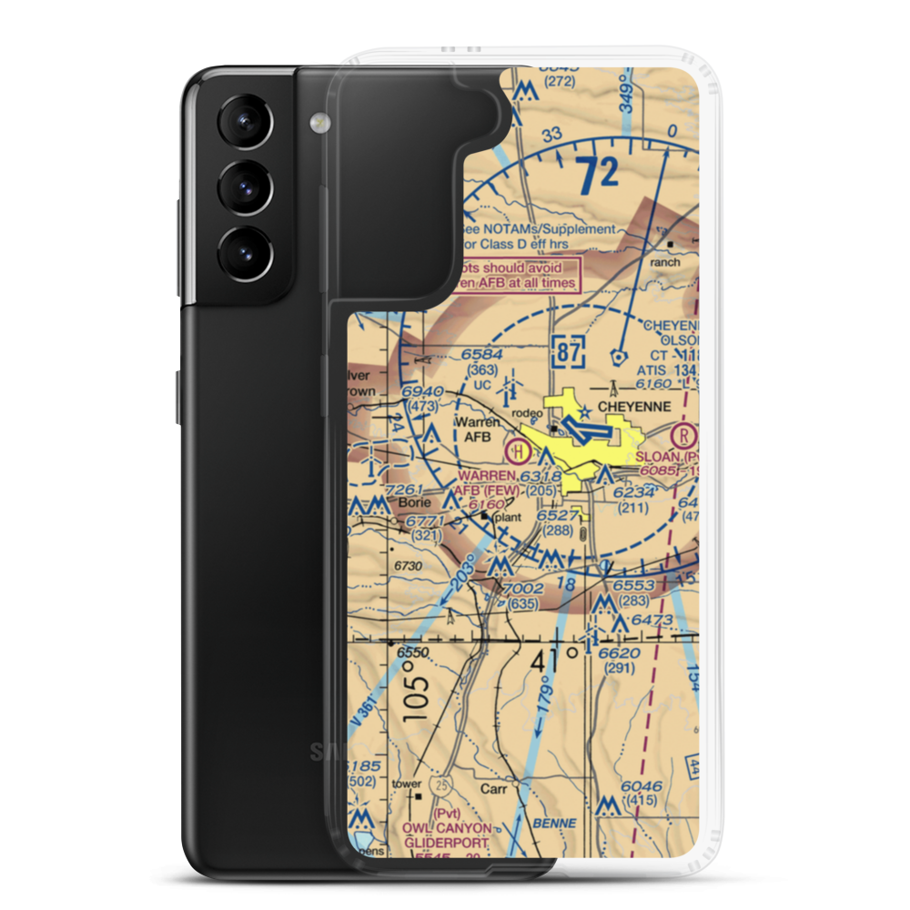 Francis E Warren Air Force Base (FEW) VFR Sectional Samsung Case Samsung Galaxy S21 Plus model shown