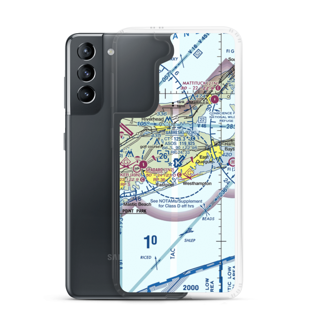 Francis S Gabreski Airport (FOK) VFR Sectional Samsung Case Samsung Galaxy S21 model shown