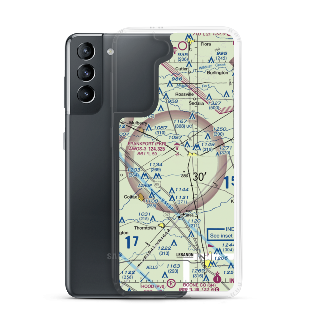 Frankfort Municipal Airport (FKR) VFR Sectional Samsung Case Samsung Galaxy S21 model shown