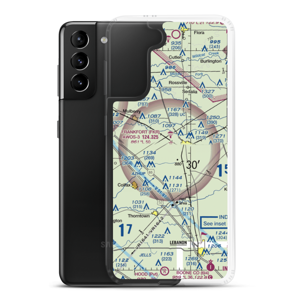 Frankfort Municipal Airport (FKR) VFR Sectional Samsung Case Samsung Galaxy S21 Plus model shown