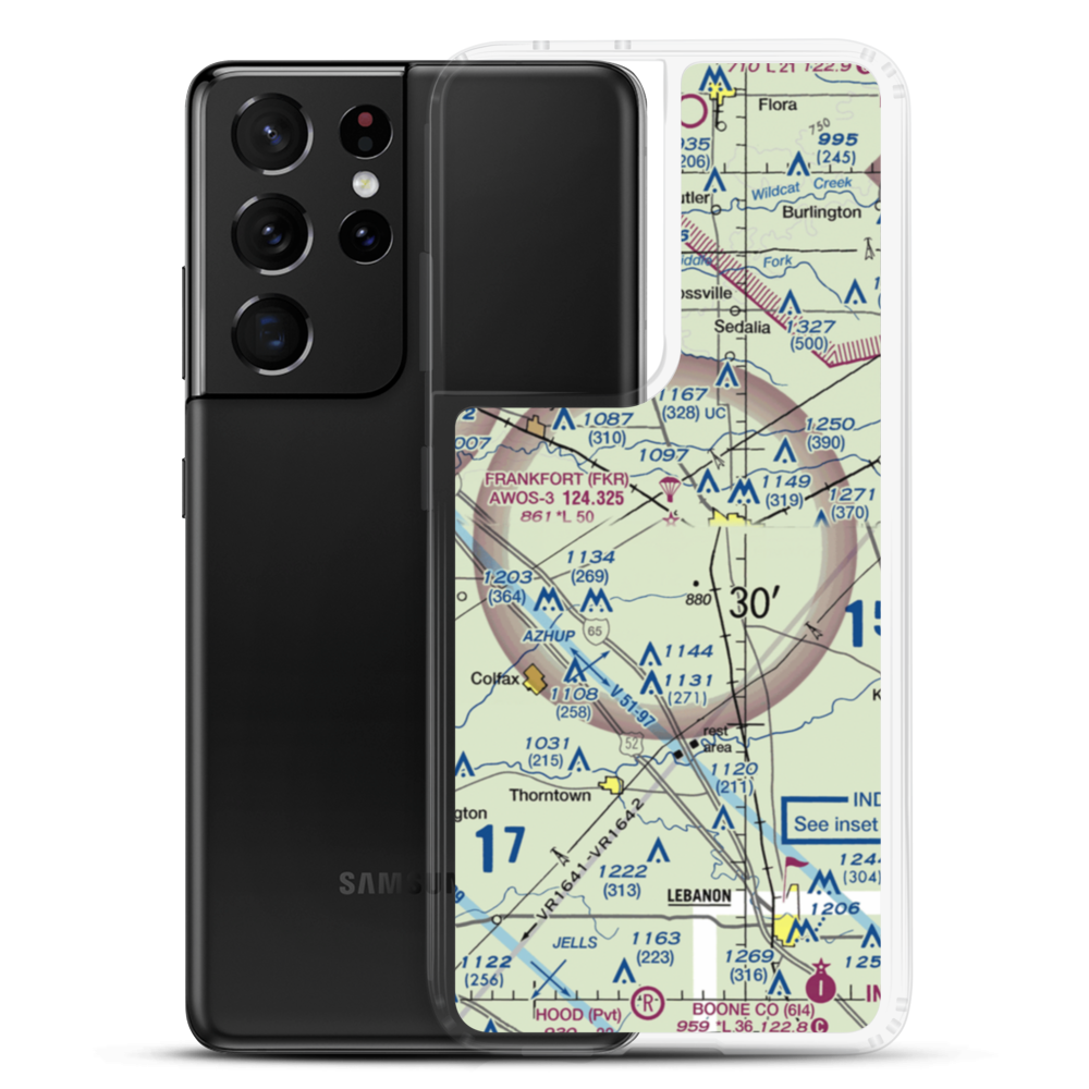 Frankfort Municipal Airport (FKR) VFR Sectional Samsung Case Samsung Galaxy S21 Ultra model shown