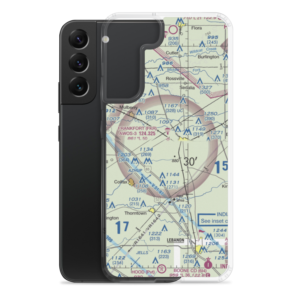 Frankfort Municipal Airport (FKR) VFR Sectional Samsung Case Samsung Galaxy S22 Plus model shown