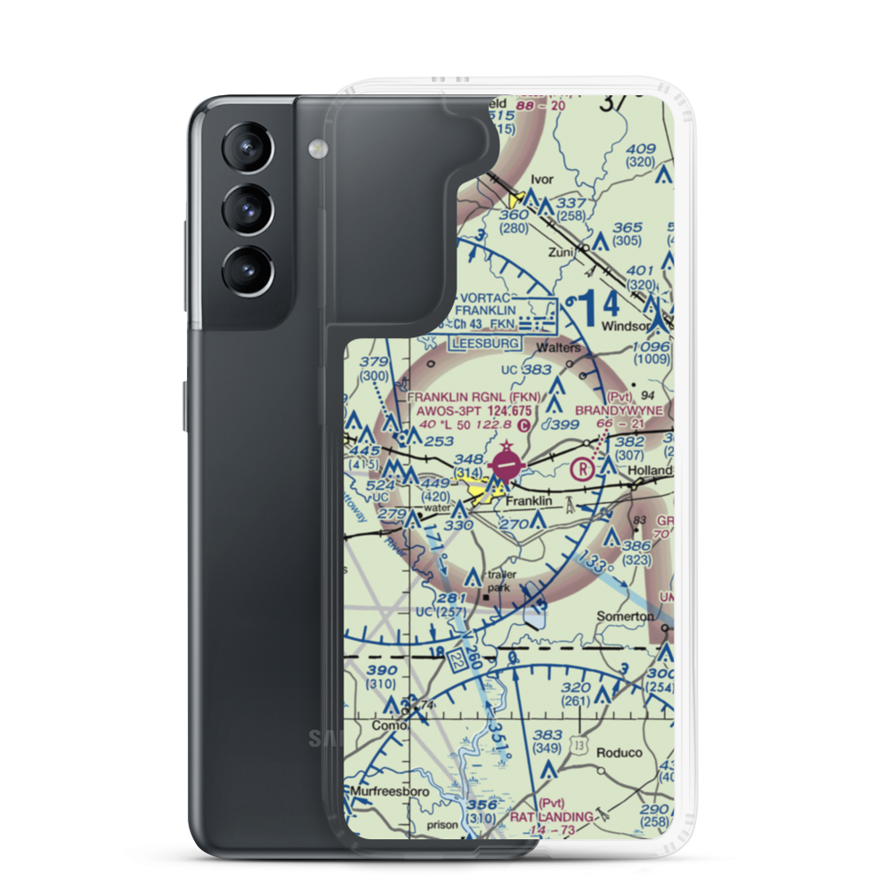 Franklin Regional Airport (FKN) VFR Sectional Samsung Case Samsung Galaxy S21 model shown