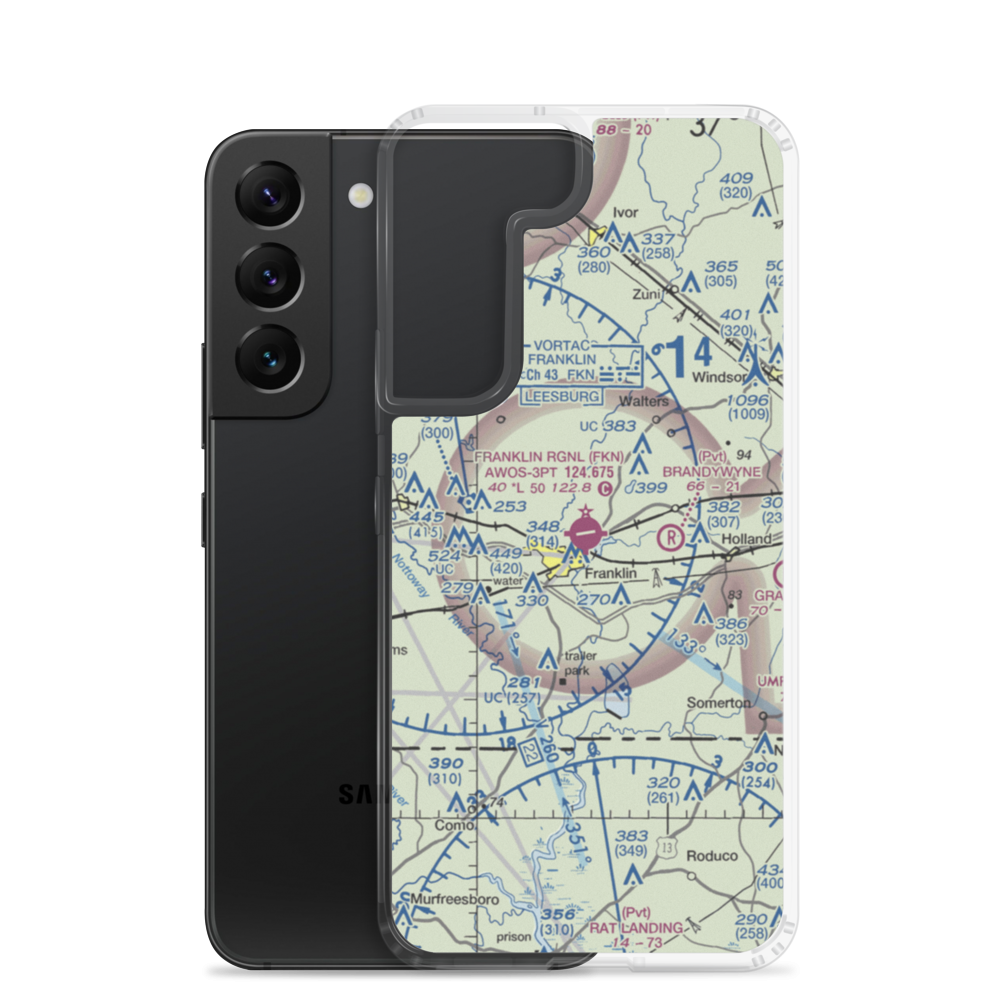 Franklin Regional Airport (FKN) VFR Sectional Samsung Case Samsung Galaxy S22 model shown