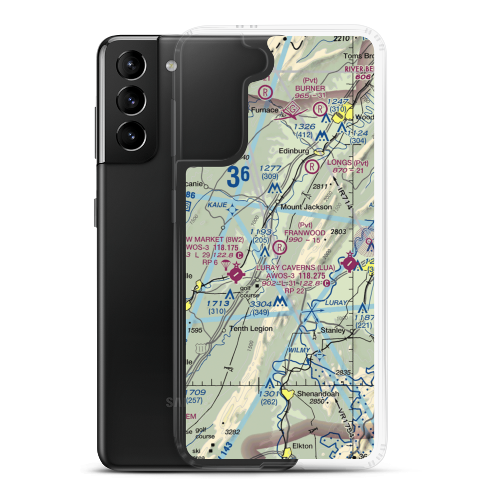 Franwood Farms Inc. Airport (9VA4) VFR Sectional Samsung Case Samsung Galaxy S21 Plus model shown
