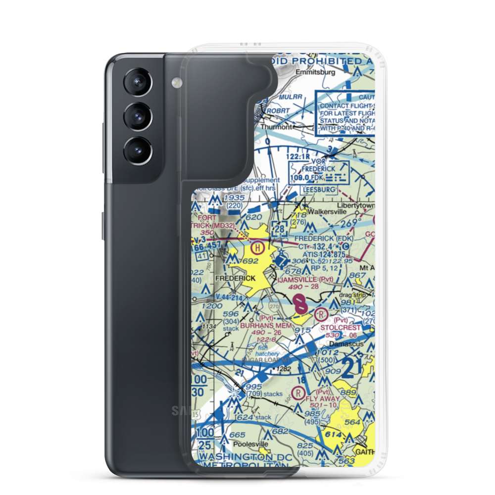Frederick Municipal Airport (FDK) VFR Sectional Samsung Case Samsung Galaxy S21 model shown