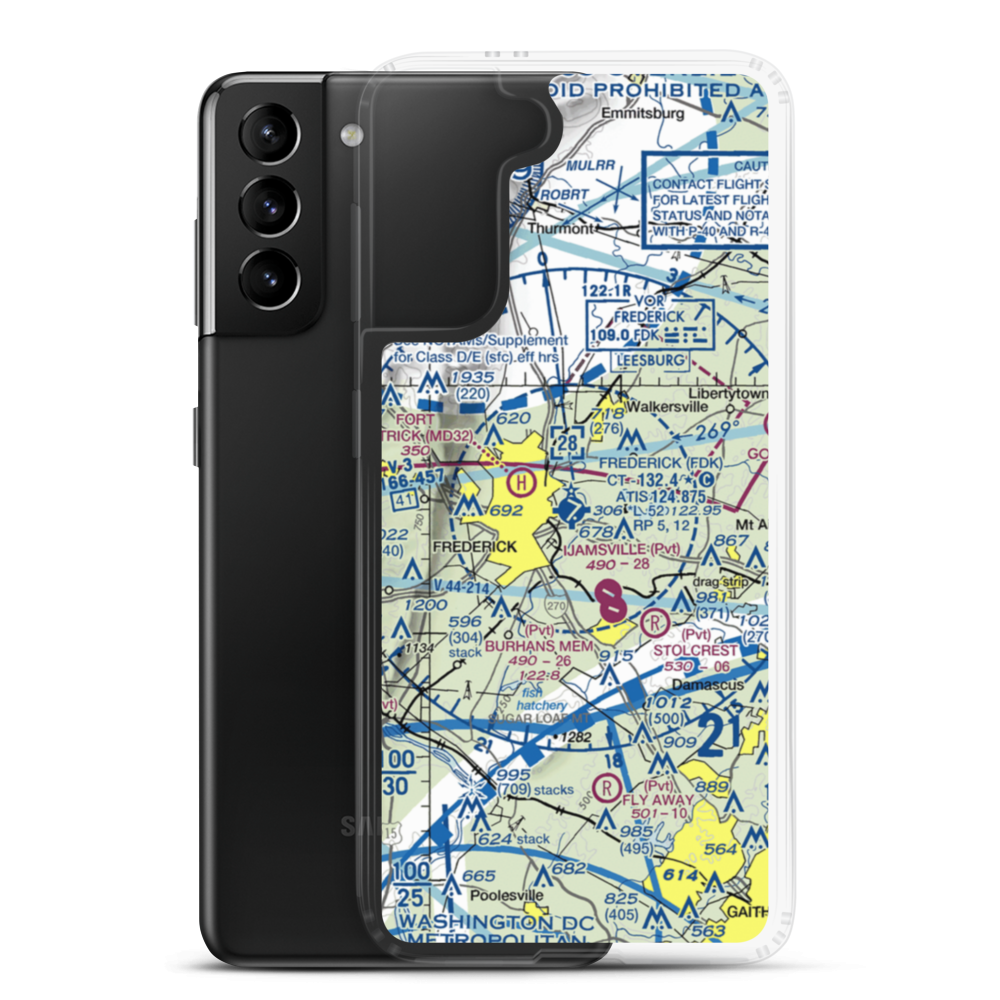 Frederick Municipal Airport (FDK) VFR Sectional Samsung Case Samsung Galaxy S21 Plus model shown