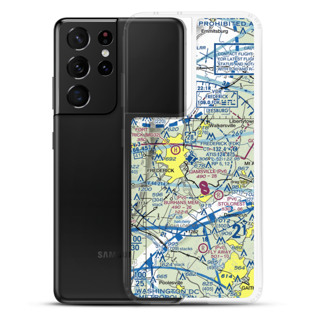 Frederick Municipal Airport (FDK) VFR Sectional Samsung Case Samsung Galaxy S21 Ultra model shown