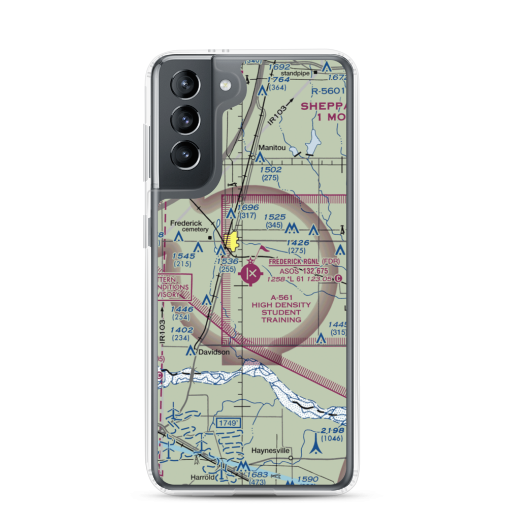 Frederick Regional Airport (FDR) VFR Sectional Samsung Case Samsung Galaxy S21 model shown