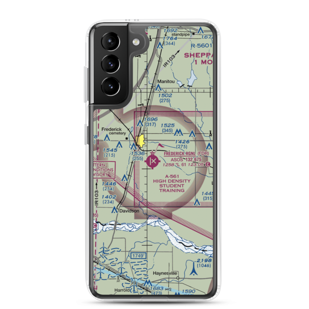 Frederick Regional Airport (FDR) VFR Sectional Samsung Case Samsung Galaxy S21 Plus model shown