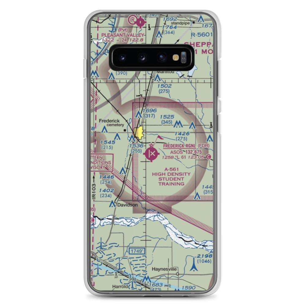 Frederick Regional Airport (FDR) VFR Sectional Samsung Case Samsung Galaxy S10+ model shown