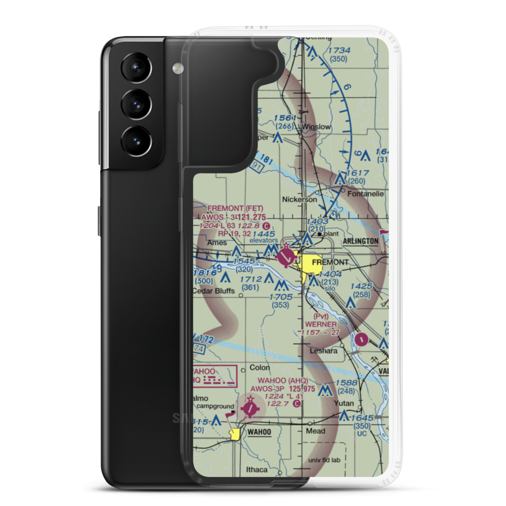 Fremont Municipal Airport (FET) VFR Sectional Samsung Case Samsung Galaxy S21 Plus model shown