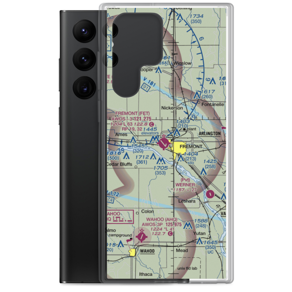 Fremont Municipal Airport (FET) VFR Sectional Samsung Case Samsung Galaxy S22 Ultra model shown